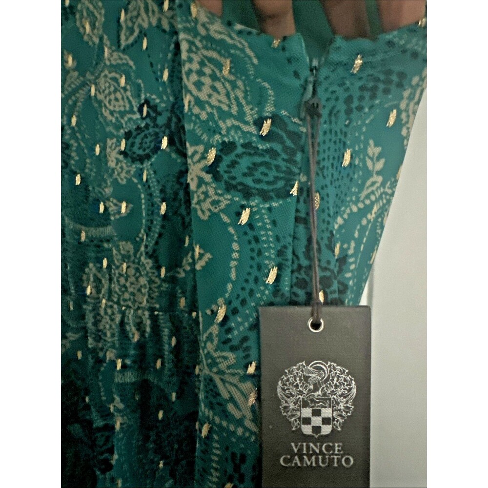 Vince Camuto Women's Printed Metallic Pock Neck Maxi Dress Cool Lapis Green S - Picture 6 of 10